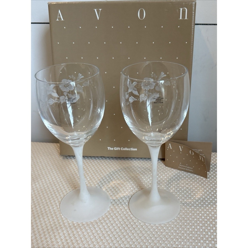 Avon Hummingbird Crystal goblets set of 2, Pair, New in package NIP - Picture 3 of 6